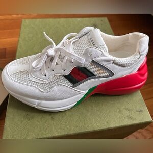 Gucci White Sneakers with Red and Green Highlights